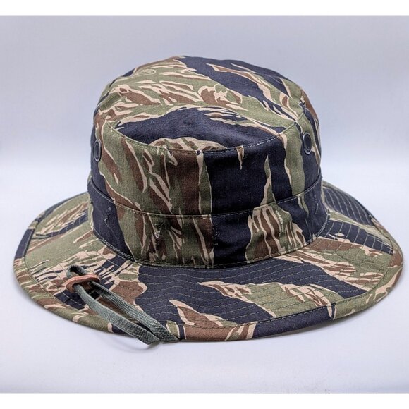 VTG 80s Tiger Stripe Tropical Jungle Combat Boonie Hat Size 7 Military Army Camo - Picture 2 of 6